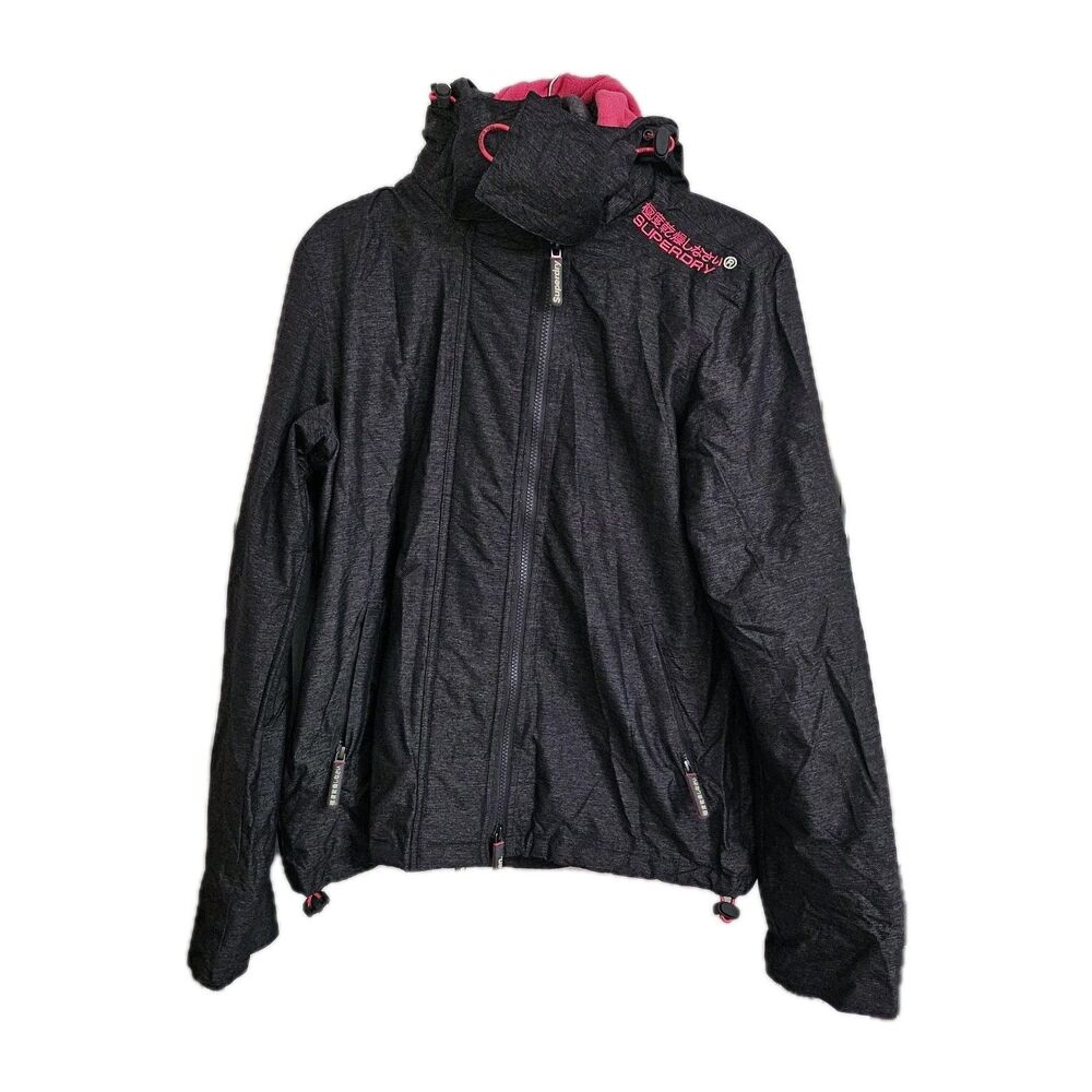 Superdry Japan‎ Windcheater Jacket Womens Large Gray Pink Hooded Outdoor Winter